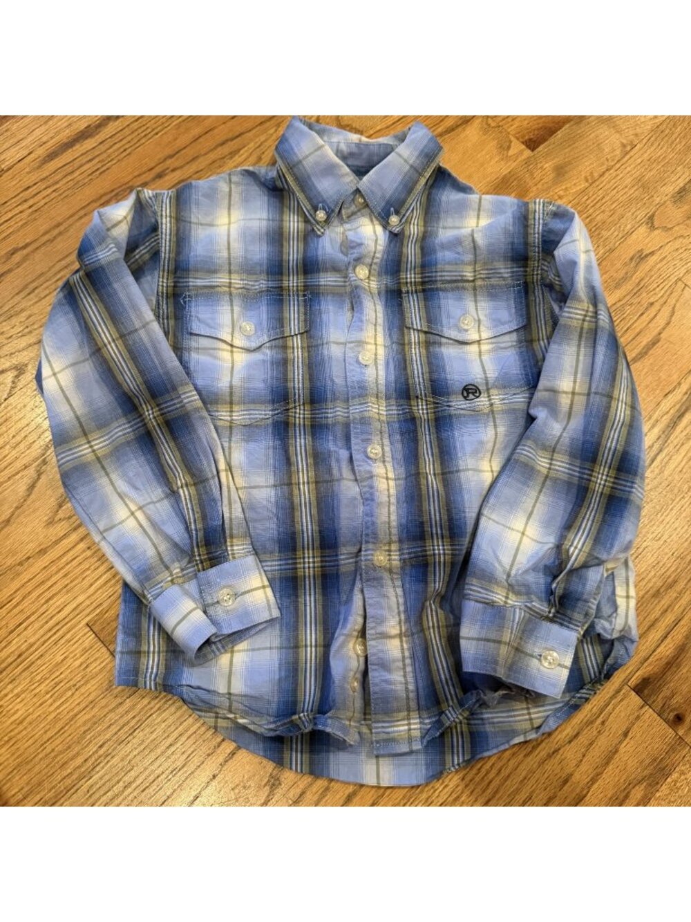 Roper Boys Blue Plaid Long Sleeve Button Shirt Small 5/6